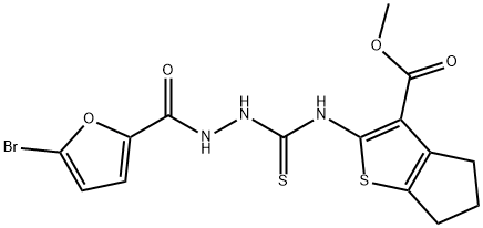 methyl 2-(2-(5-bromofuran-2-carbonyl)hydrazinecarbothioamido)-5,6-dihydro-4H-cyclopenta[b]thiophene-3-carboxylate 结构式