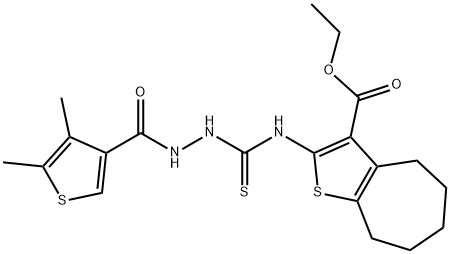 ethyl 2-(2-(4,5-dimethylthiophene-3-carbonyl)hydrazinecarbothioamido)-5,6,7,8-tetrahydro-4H-cyclohepta[b]thiophene-3-carboxylate 结构式