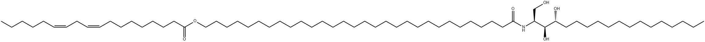 9,12-Octadecadienoic acid (9Z,12Z)-, 30-[[(1S,2S,3R)-2,3-dihydroxy-1-(hydroxymethyl)heptadecyl]amino]-30-oxotriacontyl ester 结构式