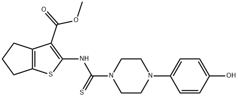 methyl 2-(4-(4-hydroxyphenyl)piperazine-1-carbothioamido)-5,6-dihydro-4H-cyclopenta[b]thiophene-3-carboxylate 结构式