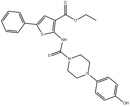 ethyl 2-(4-(4-hydroxyphenyl)piperazine-1-carbothioamido)-5-phenylthiophene-3-carboxylate 结构式