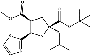 4-Methyl 2-(2-methyl-2-propanyl) (2S,4S,5R)-2-isobutyl-5-(1,3-thiazol-2-yl)-2,4-pyrrolidinedicarboxylate 结构式