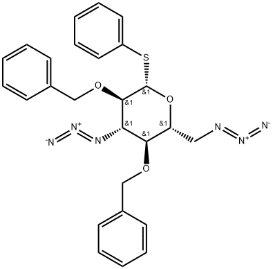 苯基 3,6-二叠氮基-3,6-二脱氧-2,4-二-O-(苯基甲基)-1-硫代-BETA-D-吡喃葡萄糖苷 结构式