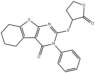 2-(2-oxooxolan-3-yl)sulfanyl-3-phenyl-5,6,7,8-tetrahydro-[1]benzothiolo[2,3-d]pyrimidin-4-one 结构式