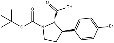 1,2-Pyrrolidinedicarboxylic acid, 3-(4-bromophenyl)-, 1-(1,1-dimethylethyl) ester, (2S,3R)- 结构式