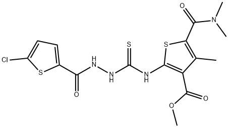 methyl 2-(2-(5-chlorothiophene-2-carbonyl)hydrazinecarbothioamido)-5-(dimethylcarbamoyl)-4-methylthiophene-3-carboxylate 结构式