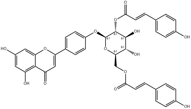Apigenin 4'-O-(2'',6''-di-O-E-p-coumaroyl)glucoside 结构式