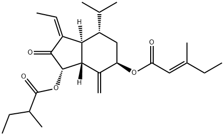 7Β-(3-ETHYL-CIS-CROTONOYLOXY)-1Α-(2-METHYLBUTYRYLOXY)-3,14-DEHYDRO-Z-NOTONIPETRANONE 结构式