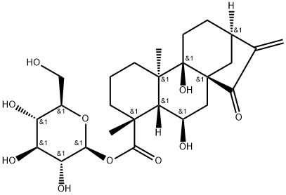 等效-6,9-二羟基-15-氧代-16-贝壳杉烯-19-酸 BETA-D-吡喃葡萄糖酯 结构式