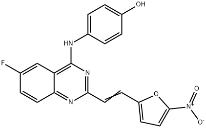 4-({6-Fluoro-2-[2-(5-nitro-2-furyl)vinyl]-4-quinazolinyl}amino)phenol 结构式
