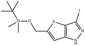 5-(((tert-Butyldimethylsilyl)oxy)methyl)-3-iodo-1H-thieno[3,2-c]pyrazole 结构式