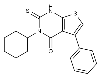 Thieno[2,3-d]pyrimidin-4(1H)-one, 3-cyclohexyl-2,3-dihydro-5-phenyl-2-thioxo- 结构式