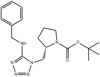 1-Pyrrolidinecarboxylic acid, 2-[[5-[(phenylmethyl)amino]-1H-tetrazol-1-yl]methyl]-, 1,1-dimethylethyl ester, (2S)- 结构式