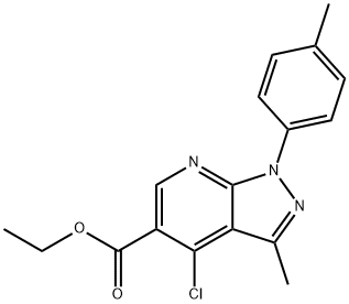 1H-Pyrazolo[3,4-b]pyridine-5-carboxylic acid, 4-chloro-3-methyl-1-(4-methylphenyl)-, ethyl ester 结构式