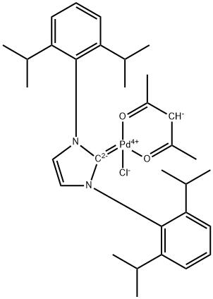 乙酰丙酮基[1,3-双(2,6-二异丙基苯基)咪唑-2-亚基]氯化钯(II) 结构式