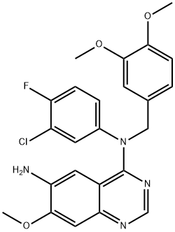 N4-(3-氯-4-氟苯基)-N4-(3,4-二甲氧基苄基)-7-甲氧基喹唑啉-4,6-二胺 结构式