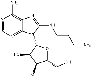 (2R,3R,4S,5R)-2-(6-氨基-8-((3-氨基丙基)氨基)-9H-嘌呤-9-基)-5-(羟甲基)四氢呋喃-3,4-二醇 结构式