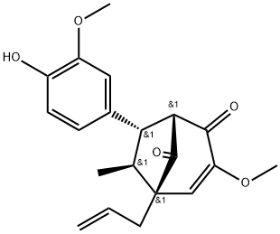 (6-外,7-内)-7-(4-羟基-3-甲氧基苯基)-3-甲氧基-6-甲基-5-(2-丙烯基)-双环[3.2.1]辛-3-烯-2,8-二酮 结构式