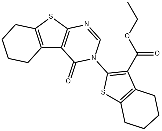 ethyl 2-(4-oxo-5,6,7,8-tetrahydro-[1]benzothiolo[2,3-d]pyrimidin-3-yl)-4,5,6,7-tetrahydro-1-benzothiophene-3-carboxylate 结构式