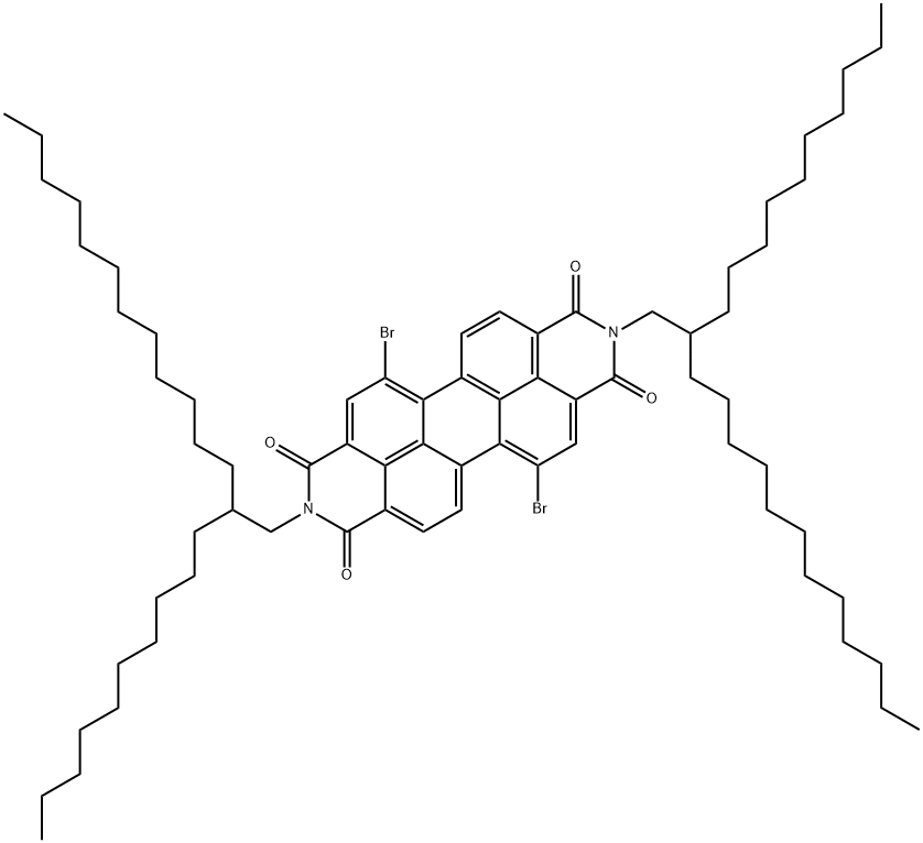 N,N'-二(2-癸基十四烷基)-1,7-二溴-3,4,9,10-苝四羧酸二酐 结构式