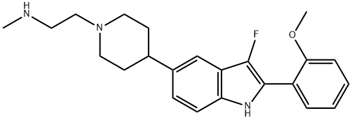 (2-{4-[3-Fluoro-2-(2-methoxy-phenyl)-1H-indol-5-yl]-piperidin-1-yl}-ethyl)-methyl-amine 结构式