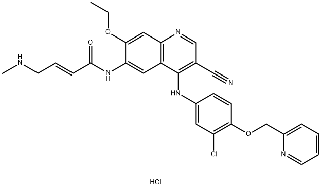 2-Butenamide, N-[4-[[3-chloro-4-(2-pyridinylmethoxy)phenyl]amino]-3-cyano-7-ethoxy-6-quinolinyl]-4-(methylamino)-, hydrochloride (1:1), (2E)- 结构式