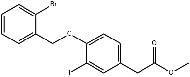 Benzeneacetic acid, 4-[(2-bromophenyl)methoxy]-3-iodo-, methyl ester 结构式