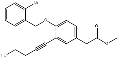Benzeneacetic acid, 4-[(2-bromophenyl)methoxy]-3-(4-hydroxy-1-butyn-1-yl)-, methyl ester 结构式