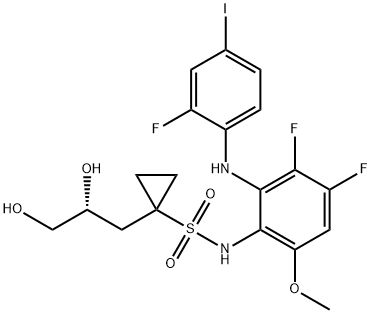 N-[3,4-二氟-2-[(2-氟-4-碘苯基)氨基]-6-甲氧基苯基]-1-[(2R)-2,3-二羟基丙基]环丙烷磺酰胺 结构式