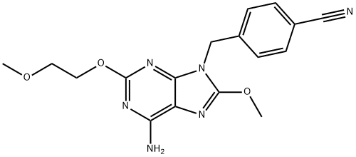 Benzonitrile, 4-[[6-amino-8-methoxy-2-(2-methoxyethoxy)-9H-purin-9-yl]methyl]- 结构式