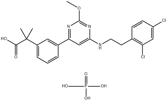 Benzeneacetic acid, 3-[6-[[2-(2,4-dichlorophenyl)ethyl]aMino]-2-Methoxy-4-pyriMidinyl]-α,α-diMethyl-, phosphate (1:1) 结构式