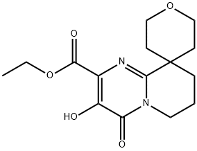 Ethyl 3'-hydroxy-4'-oxo-2,3,4',5,6,6',7',8'-octahydrospiro[pyran-4,9'-pyrido[1,2-a]pyrimidine]-2'-carboxylate 结构式