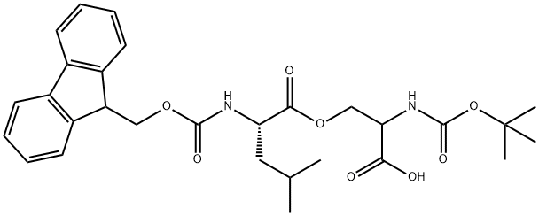 O-((((9H-芴-9-基)甲氧基)羰基)-L-亮氨酰)-N-(叔丁氧基羰基)-L-丝氨酸 结构式