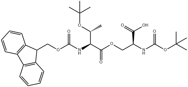 (S)-3-(((2S,3R)-2-((((9H-芴-9-基)甲氧基)羰基)氨基)-3-(叔丁氧基)丁酰基)氧基)-2-((叔丁氧基羰基)氨基)丙酸 结构式