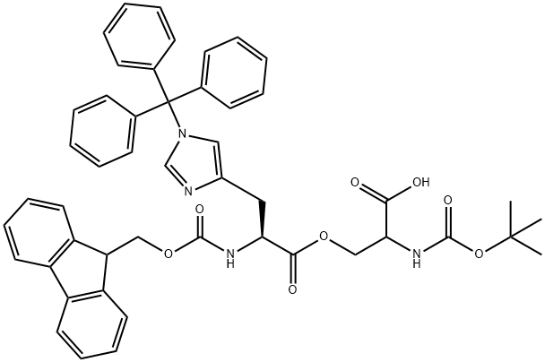 (Tert-Butoxy)Carbonyl Ser((9H-Fluoren-9-yl)MethOxy]Carbonyl His(Trt))-OH 结构式