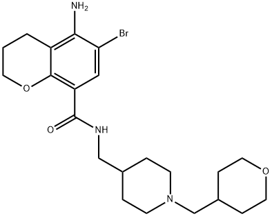 5-amino-6-bromo-N-{[1-(tetrahydro-2H-pyran-4-ylmethyl)-4-piperidinyl]methyl}-3,3-dihydro-2H-chromene-8-carboxamide 结构式