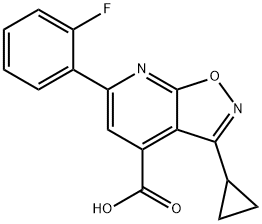 3-环丙基-6-(2-氟苯基)-[1,2]噁唑并[5,4-B]吡啶-4-羧酸 结构式