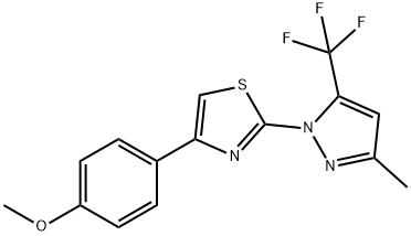 Thiazole, 4-(4-methoxyphenyl)-2-[3-methyl-5-(trifluoromethyl)-1H-pyrazol-1-yl]- 结构式