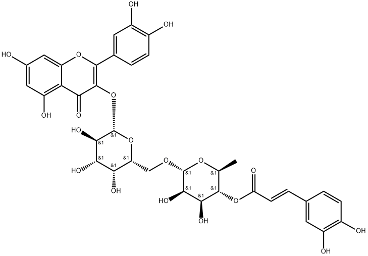 槲皮素-3-O-[4-O-反式-咖啡酰基-ALPHA-L-鼠李糖-(1→6)-BETA-D-半乳糖苷 结构式