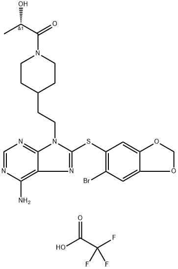 (S)-1-(4-(2-(6-aMino-8-(6-broMobenzo[d][1,3]dioxol-5-ylthio)-9H-purin-9-yl)ethyl)piperidin-1-yl)-2-hydroxypropan-1-one trifluoroacetate 结构式