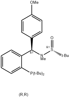 [S(R)]-N-[(R)-(4-甲氧基苯基)[2-(二叔丁基膦)苯基]甲基]-N-甲基-2-叔丁基亚磺酰胺 结构式