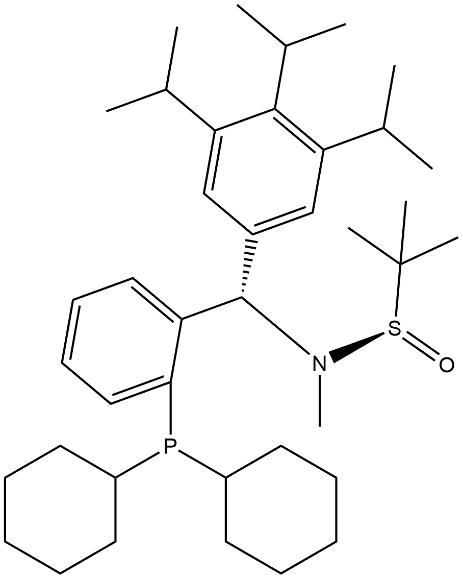 S(R)]-N-[(S)-[2-(二环己基膦)苯基](2,4,6-三异丙基苯基)甲基]-N-甲基-2-叔丁基亚磺酰胺 结构式