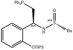 [S(R)]-N-[(1R)-1-[2-((三异丙基硅氧)苯基)]-2-(二苯基膦)乙基]-2-叔丁基亚磺酰胺 结构式