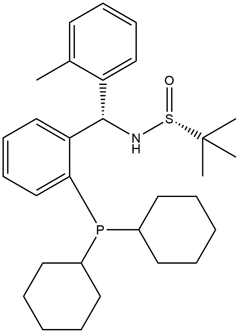 S(R)]-N-[(S)-(2-甲基苯基)[2-(二环己基膦)苯基]甲基]-2-叔丁基亚磺酰胺 结构式