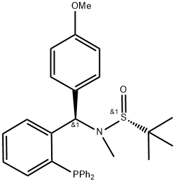 [S(R)]-N-[(R)-[2-(Diphenylphosphino)phenyl](4-methoxyphenyl)methyl]-N,2-dimethyl-2-propanesulfinamide 结构式