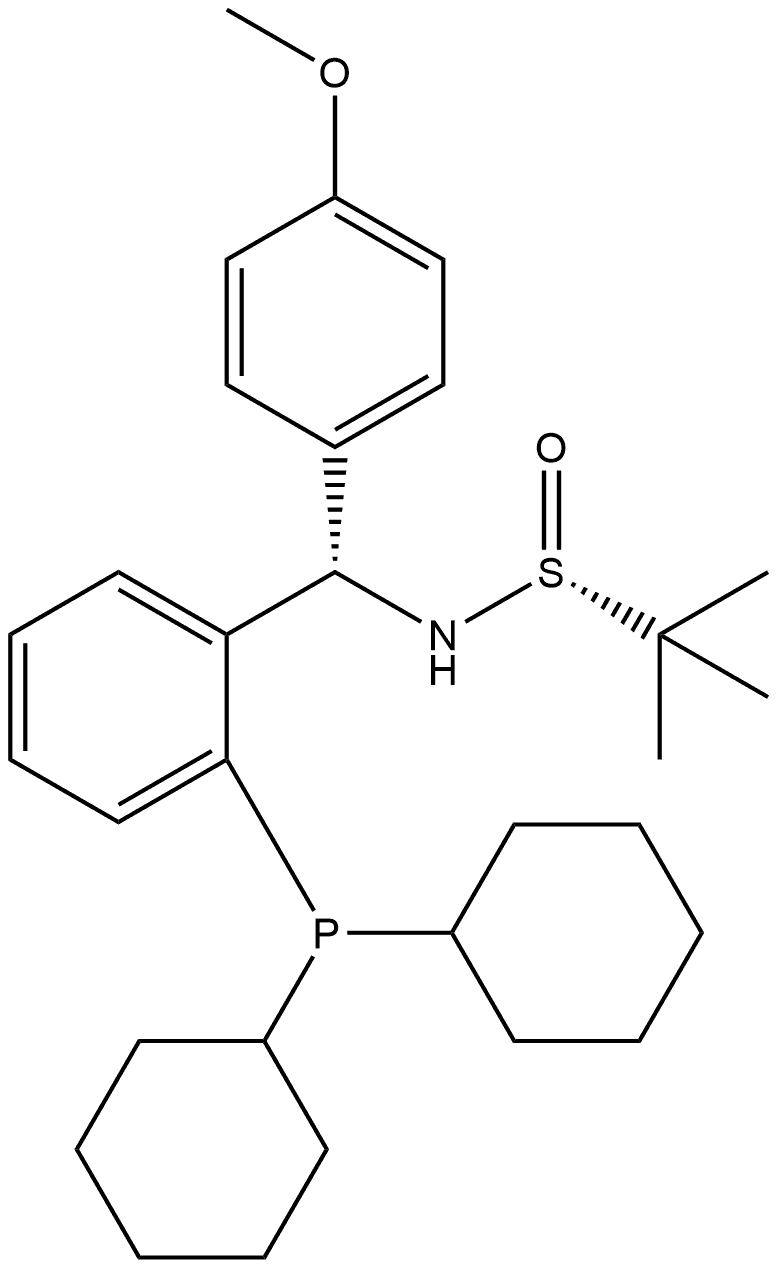 S(R)]-N-[(S)-(4-甲氧基苯基)[2-(二环己基膦)苯基]甲基]-2-叔丁基亚磺酰胺 结构式