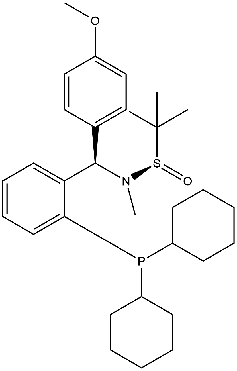 [S(R)]-N-[(R)-[2-(Dicyclohexylphosphanyl)phenyl](4-methoxyphenyl)methyl]-N,2-dimethyl-2-propanesulfinamide 结构式