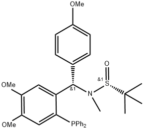 [S(R)]-N-[(S)-[2-(Diphenylphosphino)-4,5-dimethoxyphenyl)](4-methoxyphenyl)methyl]-N,2-dimethyl-2-propanesulfinamide 结构式