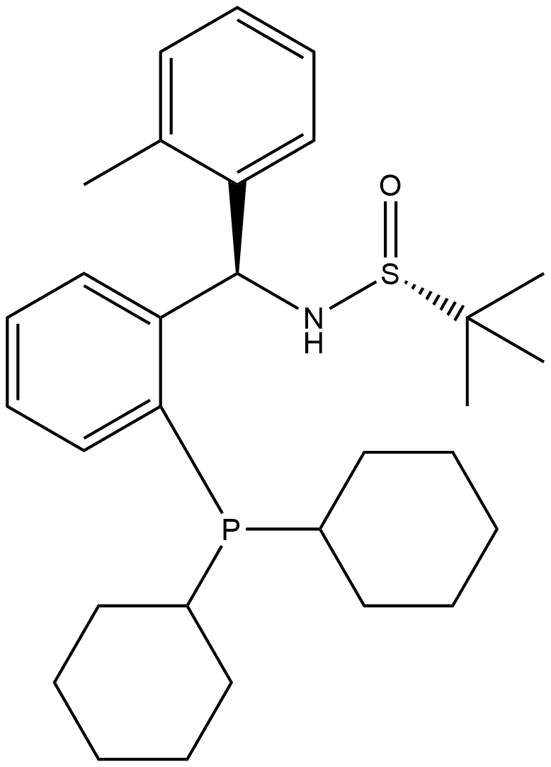 S(R)]-N-[(R)-(2-甲基苯基)[2-(二环己基膦)苯基]甲基]-2-叔丁基亚磺酰胺 结构式