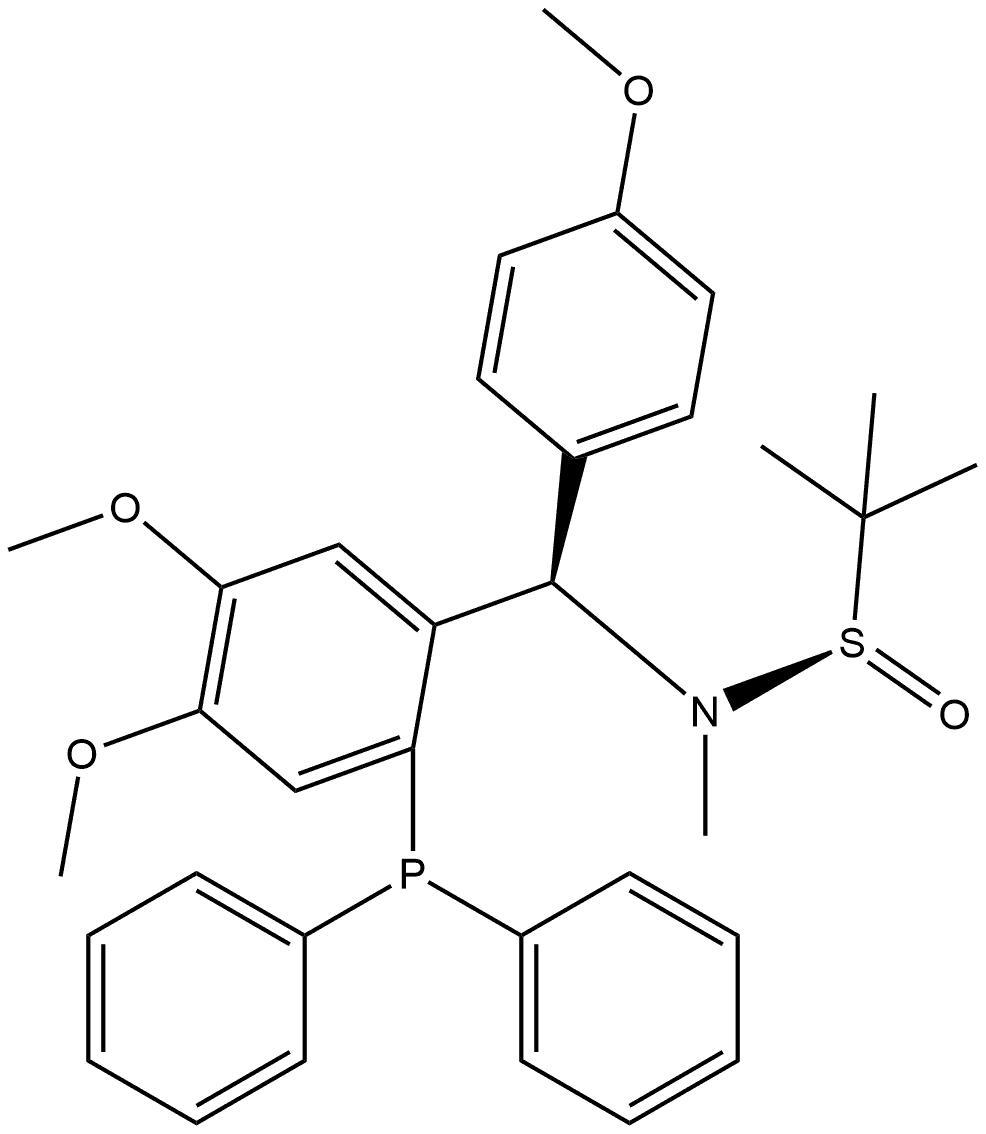 [S(R)]-N-[(R)-[2-(二苯基膦)-4,5-二甲氧基苯基](4-甲氧基苯基)甲基]-N-甲基-2-叔丁基亚磺酰胺 结构式